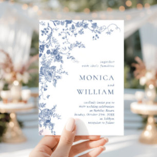 Elegant Vintage Blue French Garden Floral Wedding Invitation