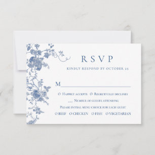 Elegant Vintage Blue French Garden Floral Wedding RSVP Card