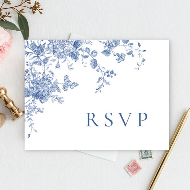 Elegant Vintage Blue French Garden Wedding RSVP Postcard (Creator Uploaded)