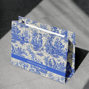 Elegant Vintage Blue French Toile de Jouy Design Large Gift Bag