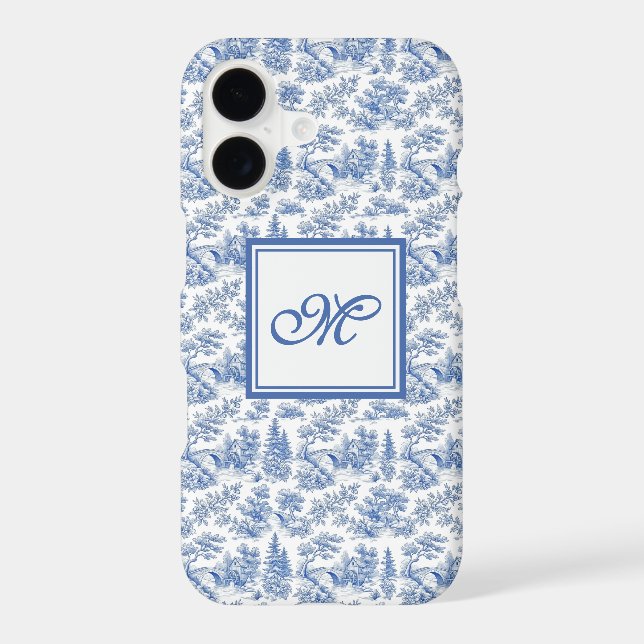 Elegant Vintage Blue French Toile Monogram Pattern (Back)