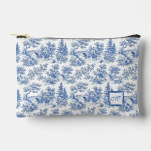 Elegant Vintage Blue French Toile Monogram Pattern Accessory Pouch