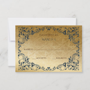 Elegant Vintage Blue Gold  RSVP Card