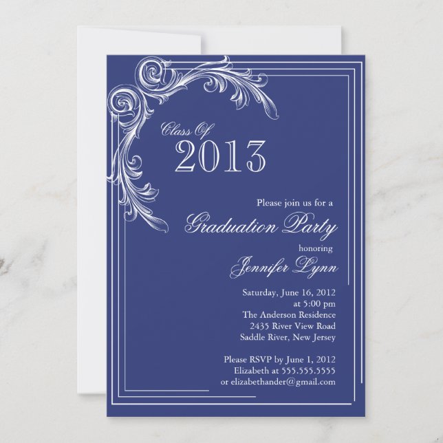 Elegant Vintage Blue Graduation Party Invitation (Front)