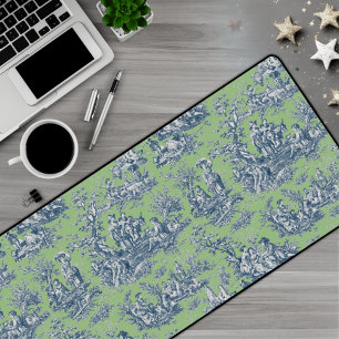 Elegant vintage blue green toile de jouy desk mat