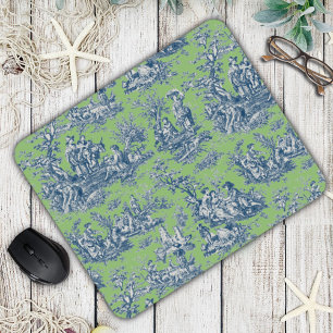 Elegant vintage blue green toile de jouy mouse mat