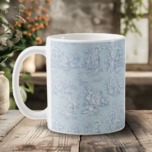 Elegant vintage blue grey toile de jouy coffee mug