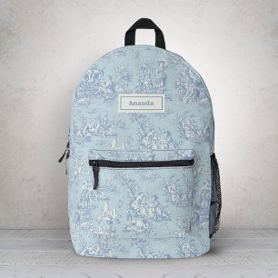 Elegant vintage blue grey toile de jouy printed backpack