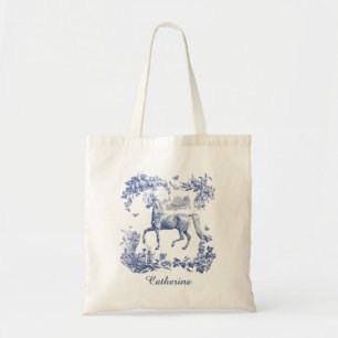 Elegant Vintage Blue Horse Country Toile Tote Bag