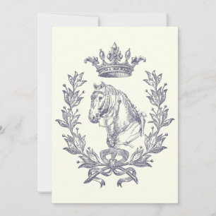 Elegant Vintage Blue Horse Crown Laurel  Invitation