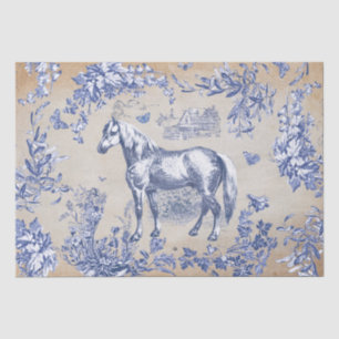 Elegant Vintage Blue Horse Floral Toile Kraft Tissue Paper