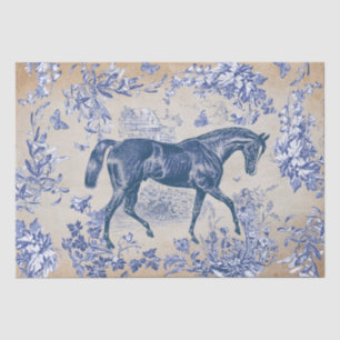 Elegant Vintage Blue Horse Floral Toile Kraft Tissue Paper