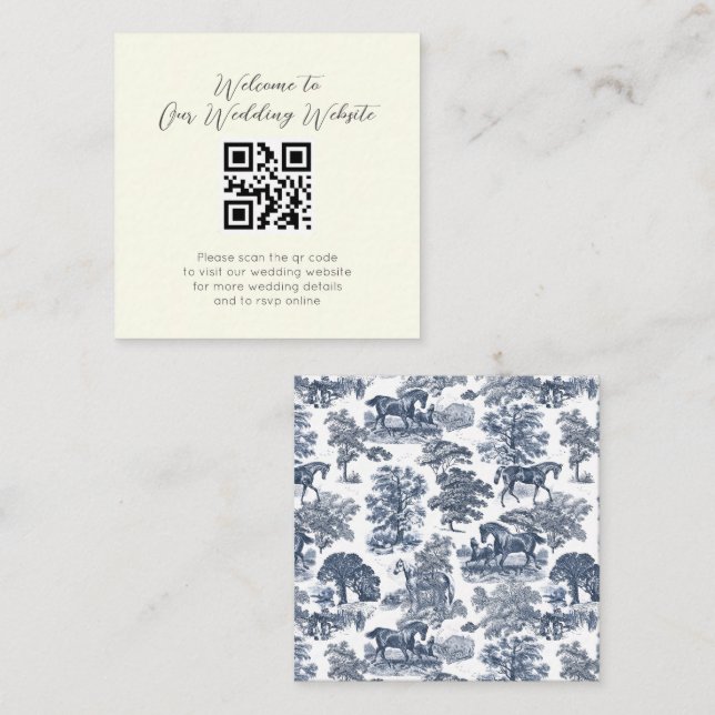 Elegant Vintage Blue Horse Toile Wedding Enclosure Card (Front/Back)