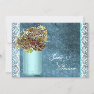 Elegant Vintage Blue Hydrangea Mason Jar Wedding Invitation