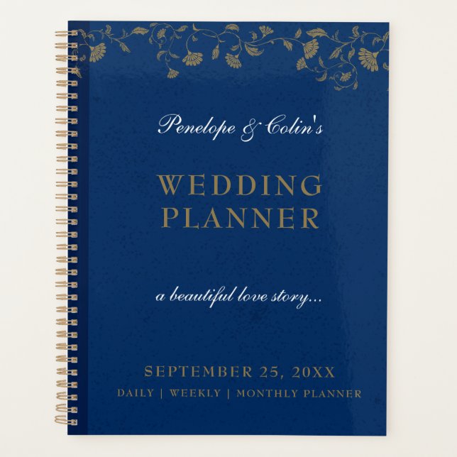 Elegant Vintage Blue Library Book Cover Wedding Planner (Front)