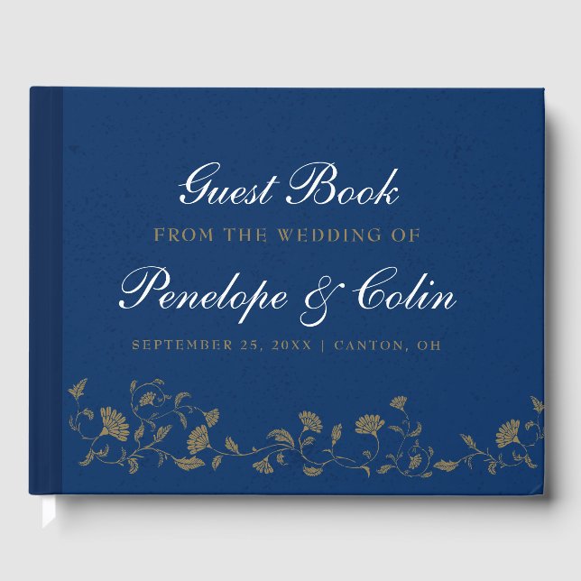 Elegant Vintage Blue Library Wedding Guest Book (Front)
