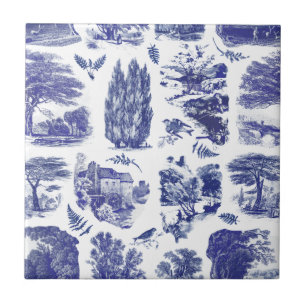 Elegant Vintage Blue Pastoral Toile Seamless Tile