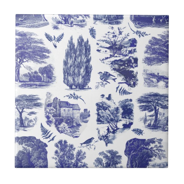 Elegant Vintage Blue Pastoral Toile Seamless Tile (Front)
