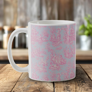 Elegant vintage blue pink toile de jouy romantic coffee mug