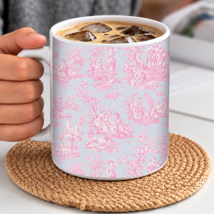 Elegant vintage blue pink toile de jouy romantic coffee mug