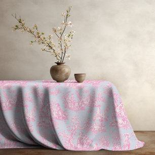 Elegant Vintage Blue Pink Toile de Jouy Tablecloth