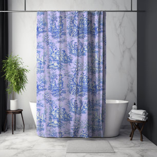 Elegant vintage blue purple French toile de jouy Shower Curtain