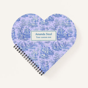 Elegant vintage blue purple toile de jouy heart notebook