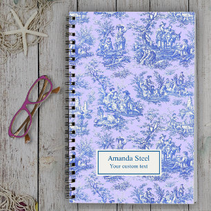 Elegant vintage blue purple toile de jouy small notebook