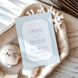 Elegant Vintage Blue Stripe Wedding Invitation