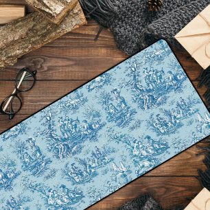 Elegant vintage blue teal toile de jouy desk mat
