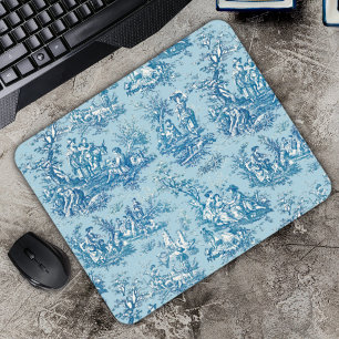 Elegant vintage blue teal toile de jouy mouse mat