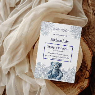 Elegant Vintage Blue Toil Baby Shower Invitation