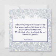 Elegant Vintage Blue Toil Baby Shower Thankyou
