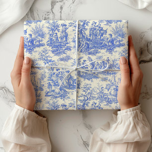 Elegant Vintage Blue Toile de Jouy Birthday Wrapping Paper