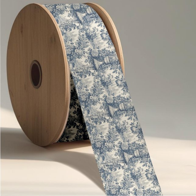 Elegant vintage Blue toile de jouy Grosgrain Ribbon (Creator Uploaded)
