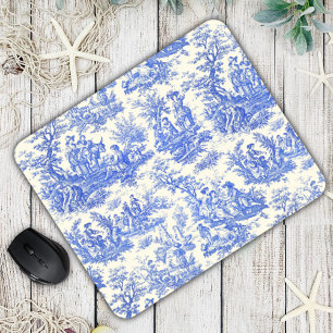 Elegant vintage blue toile de jouy mouse mat
