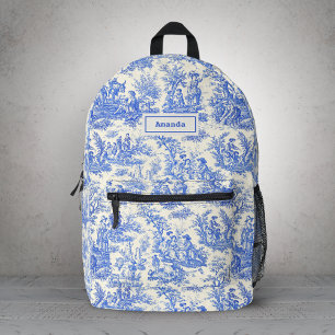 Elegant Vintage Blue Toile de Jouy Romantic Printed Backpack