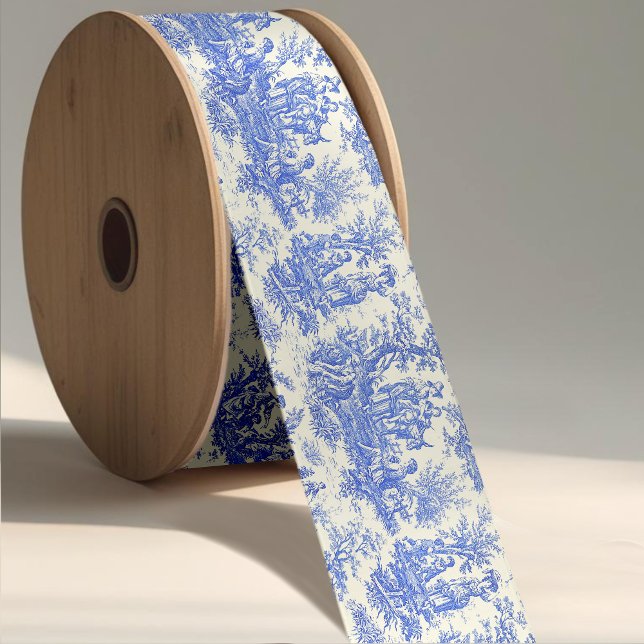 Elegant vintage blue toile de jouy satin ribbon (Creator Uploaded)