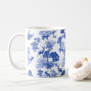 Elegant Vintage Blue Toile Deer in Woodland Coffee Mug