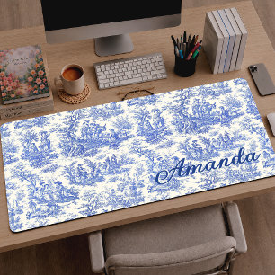 Elegant Vintage Blue Toile French Countryside Desk Mat