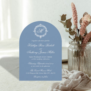 Elegant Vintage Blue Toile Monogram Wedding Invitation