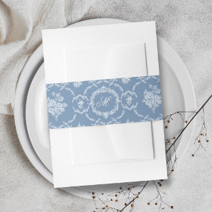 Elegant Vintage Blue Toile Monogram Wedding Invitation Belly Band