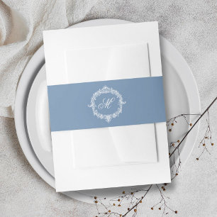 Elegant Vintage Blue Toile Monogram Wedding Invitation Belly Band