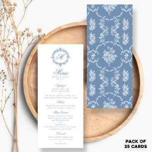 Elegant Vintage Blue Toile Monogram Wedding Menus
