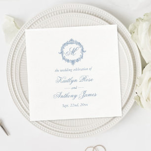 Elegant Vintage Blue Toile Monogram Wedding Napkin
