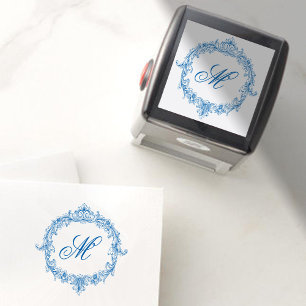 Elegant Vintage Blue Toile Monogram Wedding Self-inking Stamp