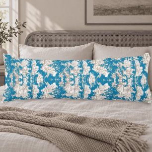 Elegant vintage blue turquoise lake toile de jouy body cushion