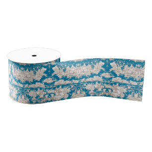 Elegant vintage blue turquoise lake toile de jouy grosgrain ribbon