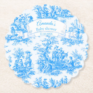 Elegant vintage blue turquoise toile de jouy paper coaster