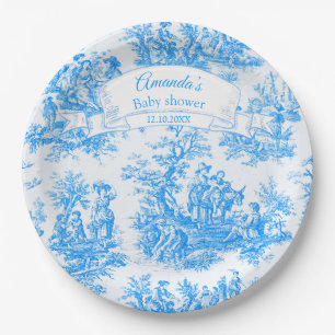 Elegant vintage blue turquoise toile de jouy paper plate